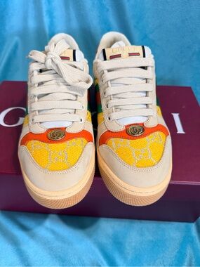 Gucci Cream Sneakers with Yellow & Orange Accents